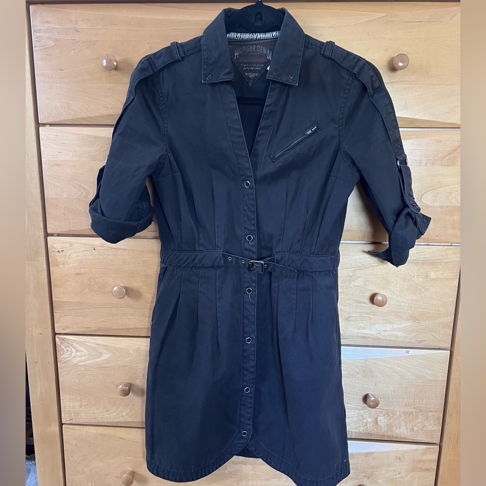 Tommy Hilfiger Black Button-Front Shirt Dress with Belt